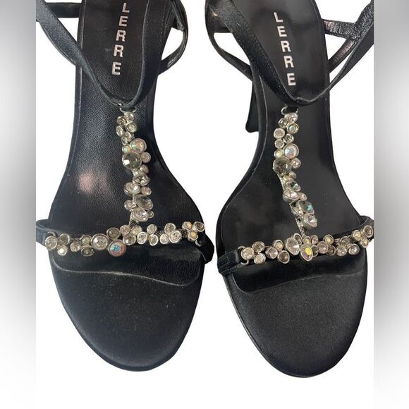 VTG Made in Italy Lerre Black and Crystal Embellished Strappy Thin Skinny Heels - Picture 3 of 6
